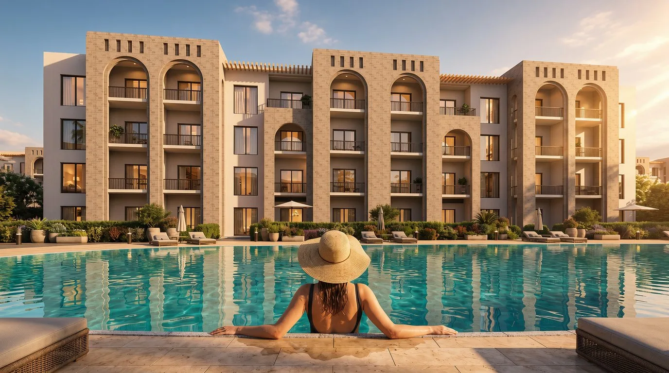 تصميم تخيلي: Apartment building facing the pool (developer fact sheet)