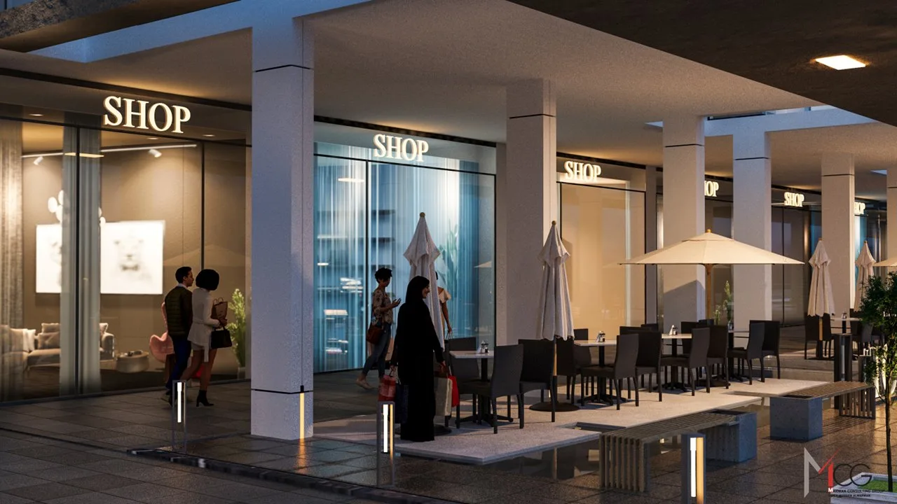 Recreación: Shops and cafes (developer render)