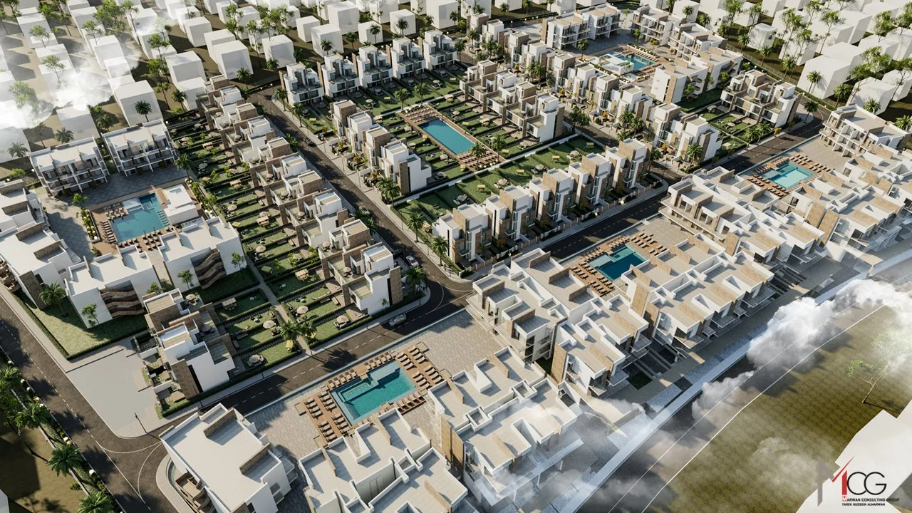 Recreación: Aerial view of the masterplan (developer render)