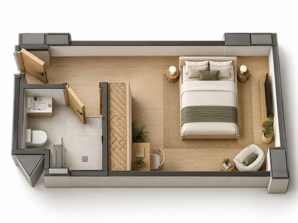 مسقط: Developer floor plan: 25 m² studio (unit F242)