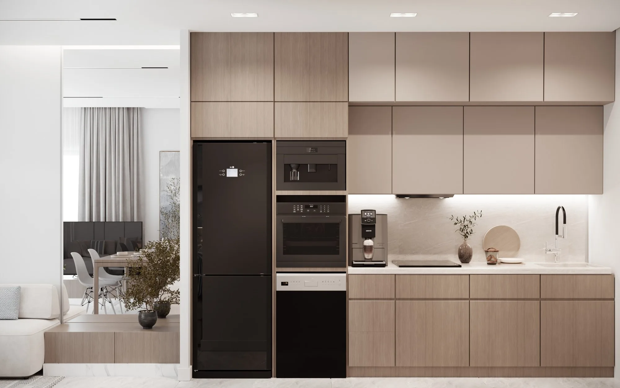 Recreación: One-bedroom apartment kitchen (interior render)