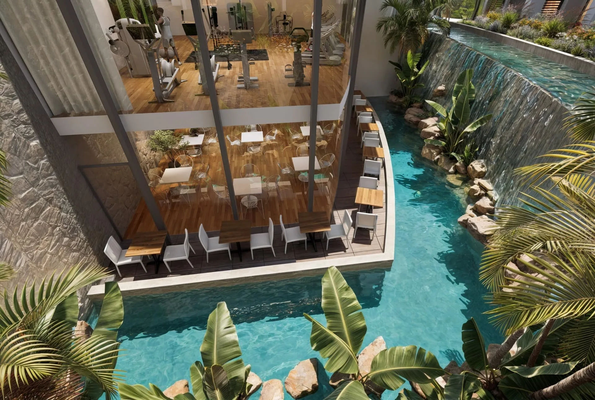 تصميم تخيلي: Restaurant terrace over the pool