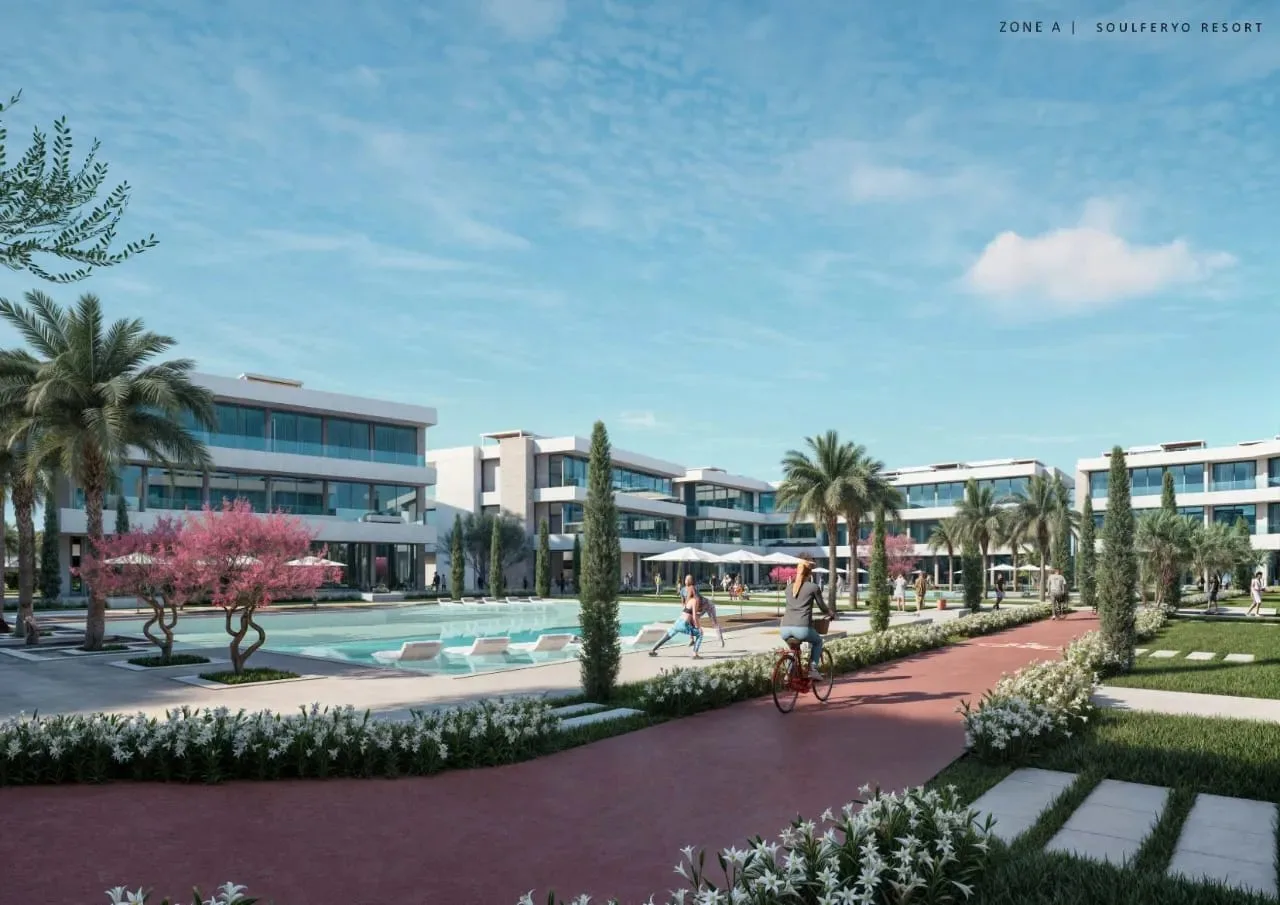 تصميم تخيلي: Landscaped promenade and pool (developer render)