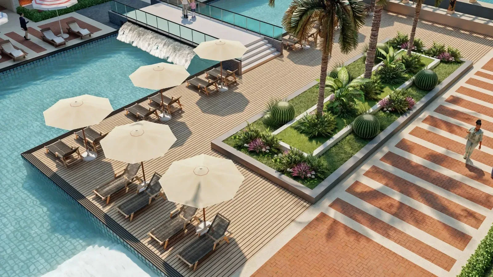 Recreación: Sun-deck island in the pool (developer render)
