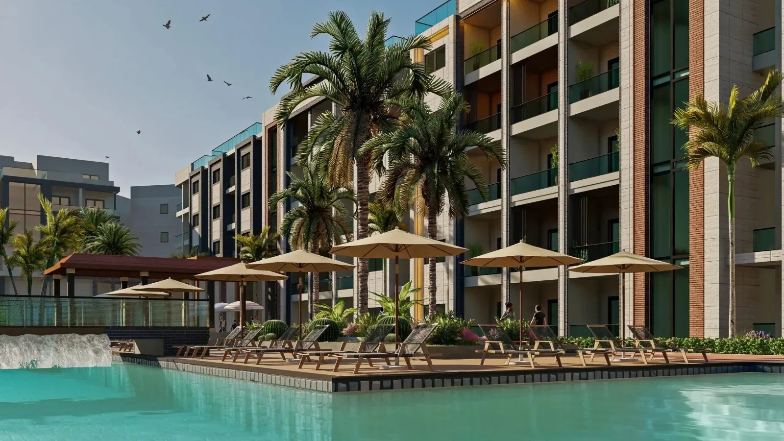 Recreación: Residential buildings and pool (developer render)