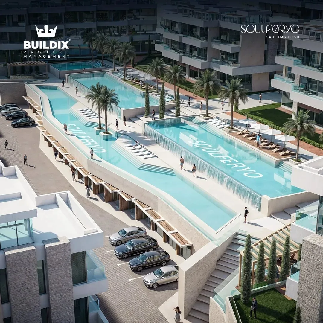 تصميم تخيلي: Pool canal and parking (developer render)