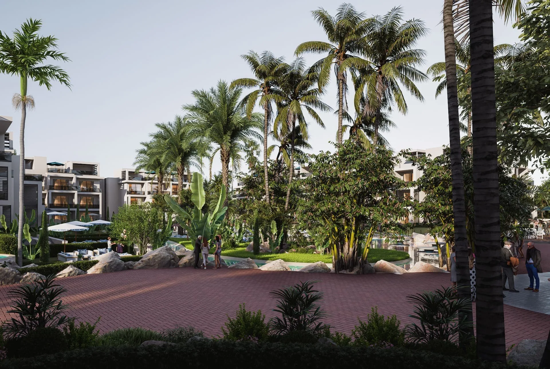 تصميم تخيلي: Landscaped promenade with palms