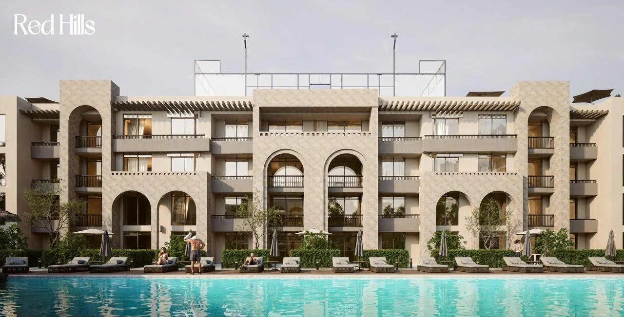تصميم تخيلي: Building elevation over the pool