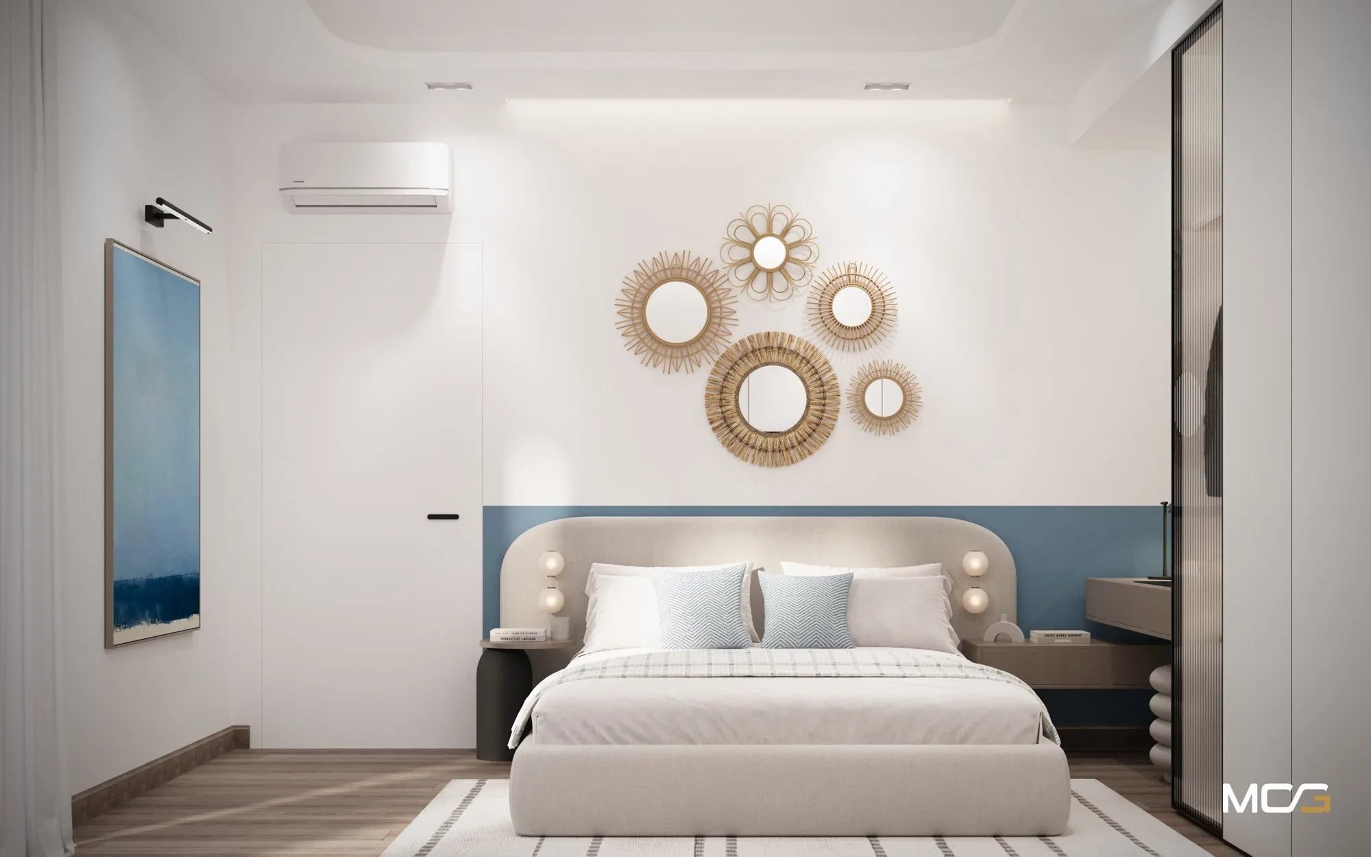 Recreación: One-bedroom apartment bedroom (interior render)