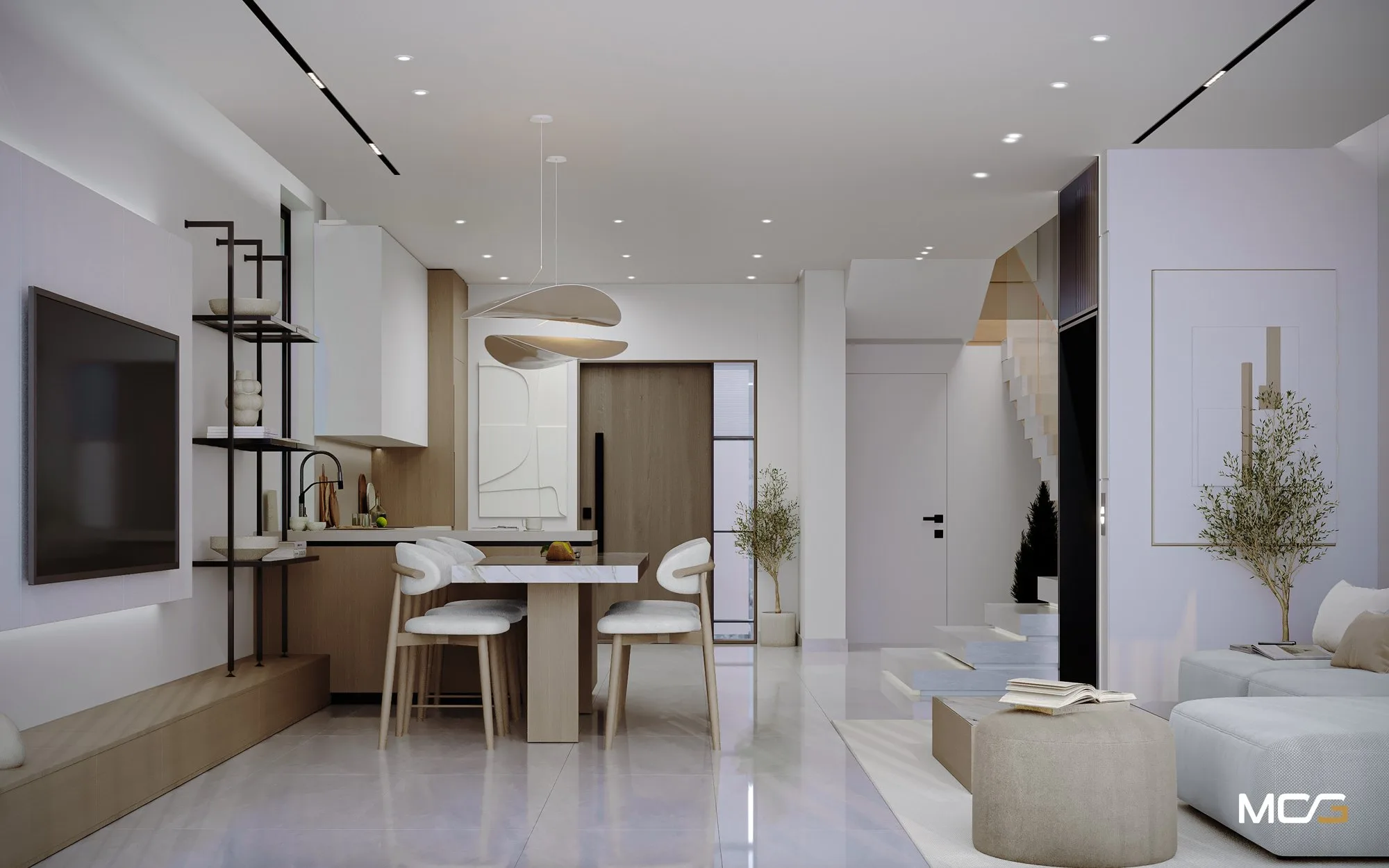 Recreación: Villa living and dining (interior render)