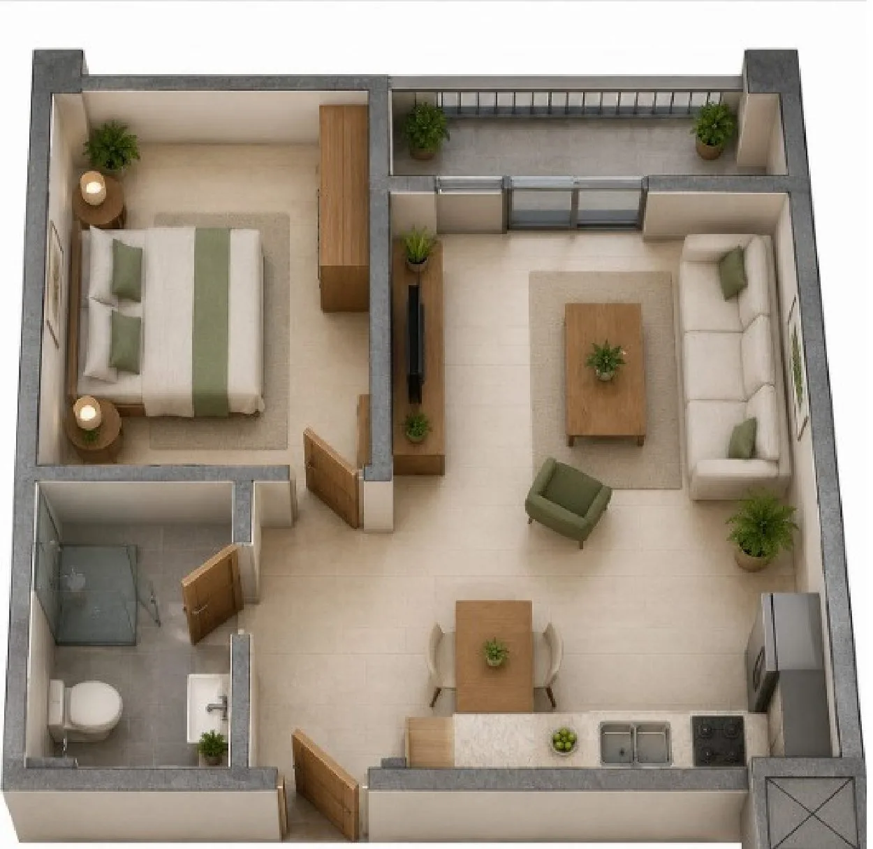 مسقط: Developer floor plan: 54 m² one-bedroom apartment (F203 layout)