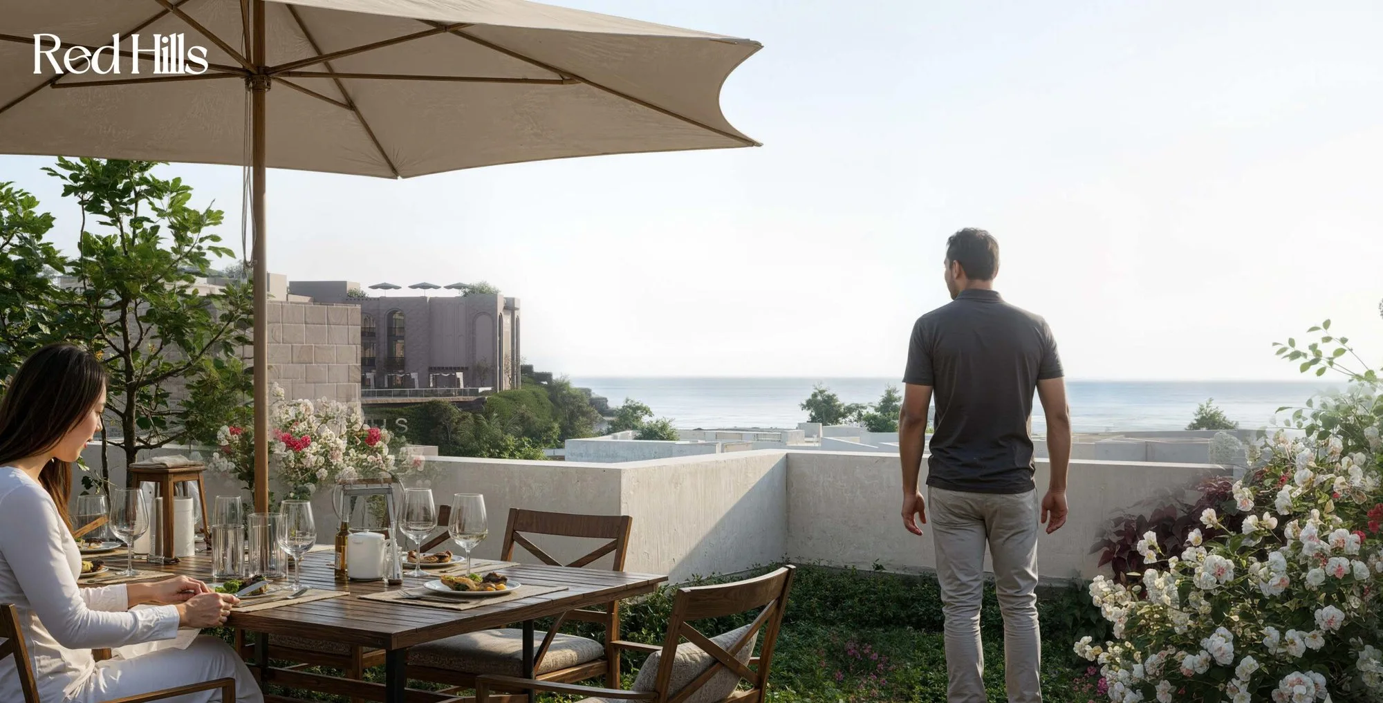 تصميم تخيلي: Terrace with a sea view