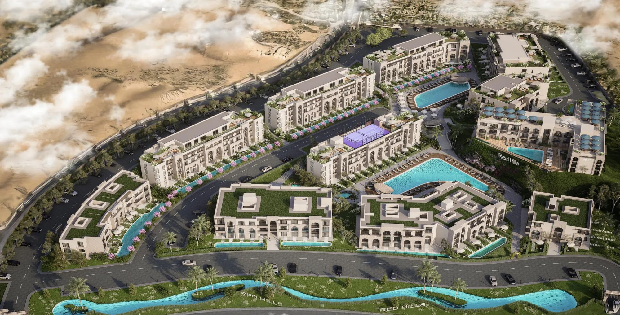 تصميم تخيلي: Aerial view of Red Hills, Sahl Hasheesh (developer render)